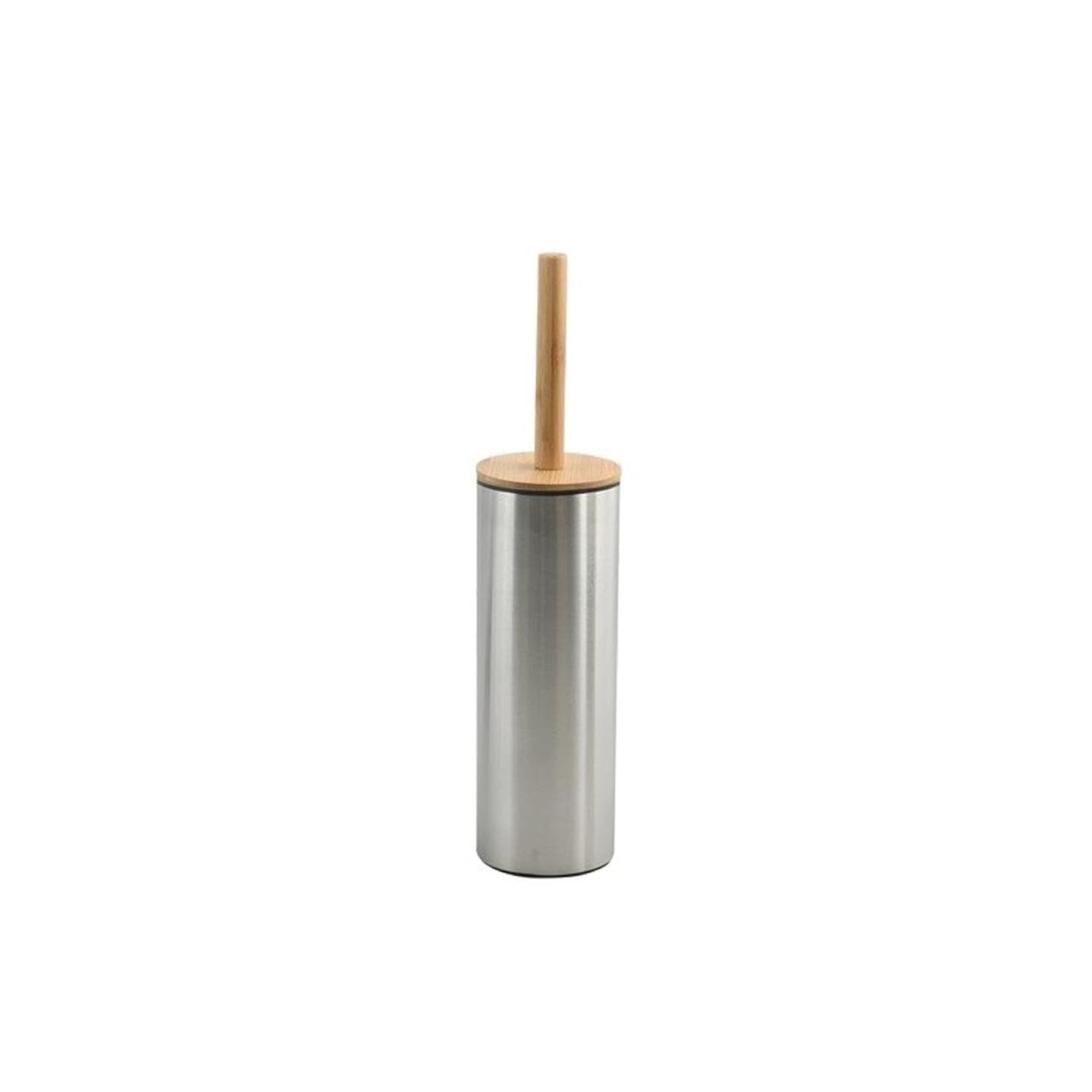 Spirella Adonis Toilet Brush with Hygienic Container Bamboo Lid and Silicone Brush Head Silver Steel Stainless Steel 9 x 39 cm