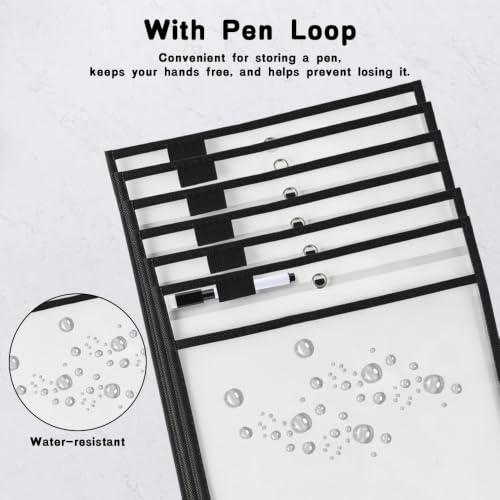 NZKNP 8 Packs Black Dry Erase Sleeves with Ring,Visual Plastic Pocket Protector with Holder,Resuable Basic Document Organizer for Classroom School Teacher Job,10 * 14 in Resistant Water File Folder - Image 6