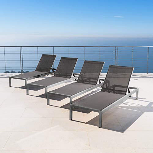 Christopher-Knight-Home-Coral-Bay-Outdoor-Aluminum-Chaise-Lounges-with-Mesh-Seat-4-Pcs-Set-Grey-Dark-Grey Christopher Knight Home Coral Bay Outdoor Aluminum Chaise Lounges with Mesh Seat 4 Pcs Set Grey Dark Grey