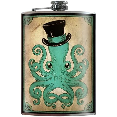 Trixie & Milo Christmas Gift for Men, Women - Stocking Stuffer Stainless Steel Funny Flasks for Men - Groomsmen Gifts, Bar Accessories and Dad Gifts - Holds 8 oz. of Fluid - Octopus Cover