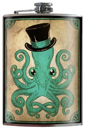Trixie & Milo Christmas Gift for Men, Women - Stocking Stuffer Stainless Steel Funny Flasks for Men - Groomsmen Gifts, Bar Accessories and Dad Gifts - Holds 8 oz. of Fluid - Octopus