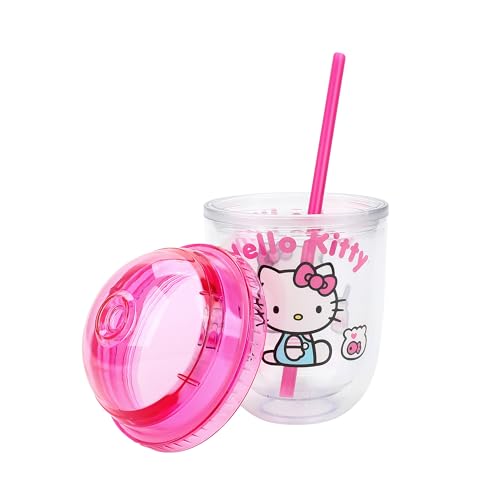 Tasse double paroi Hello Kitty gobelet plastique réutilisable rose 388ml