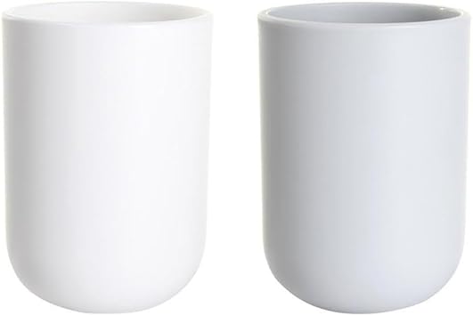 Thickened Couple Toothbrush Cups, 2Pcs Plastic Bathroom Cups, Easy to Clean and Unbreakable Toothbrush Holder White&Grey01