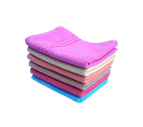 Image of Space Fly Cotton Hand Towels Set of 6, 11 x 17 Inches, Soft & Absorbent Face Towels, Kitchen Towels for Home, Wash Basin Towels, Multipurpose Hand Napkins for Bathroom, Kitchen & Dining, Multicolor