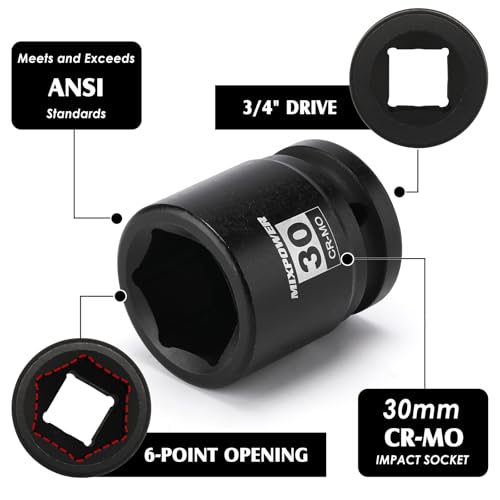 Image of 3 /4 inch Drive Shallow Impact Socket, 30mm, CR-MO, Metric, 6 Point, Axle Nut Impact Grade Socket for Easy Removal