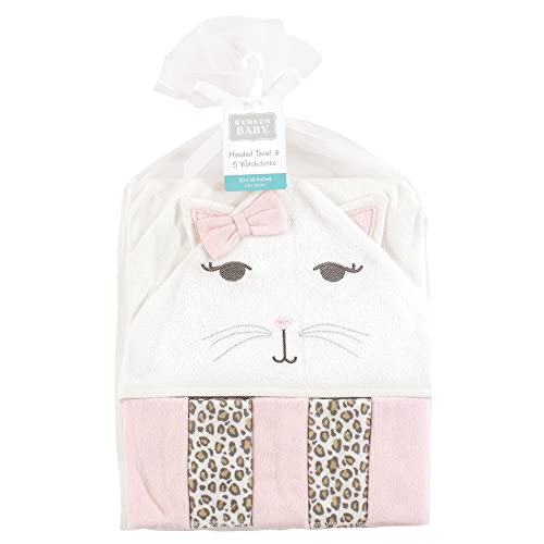 Image of Hudson Baby Unisex Baby Hooded Towel and Five Washcloths, Kitty, One Size