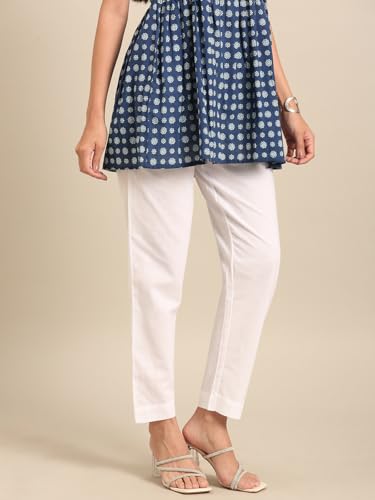 Image of TWIN BIRDS Women Cotton Straight Fit Pants | Ethnic Casual Daily Trousers