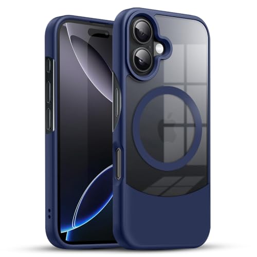Image of KARWAN️Ultra-Hybrid Shockproof Back Cover with Mag-Safe Case foriPhone 16 | Camera Protection Bump |Shockproof Back Cover Case for iPhone 16 (PC & TPU, Smoked Matte Sides) Blue