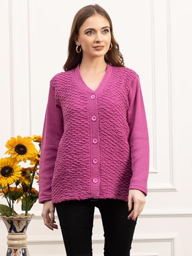 Image of Women's Winter Woolen Cardigan | Full Sleeve Textured Buttoned Sweater for Women | Soft Wool V-Neck Warm Knitted Outerwear for Office & Casual Wear