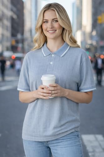 Image of Mack Jonney Women's Textured Polo T-Shirt | Half Sleeve Cotton Blend Top |Casual Collar Tee | Regular Fit-M7527