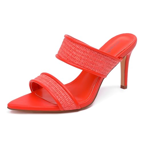 Image of vivianly Clear Pointed Toe Heels Sandals Transparent Strap Stiletto High Heels Slip on Mules for Women
