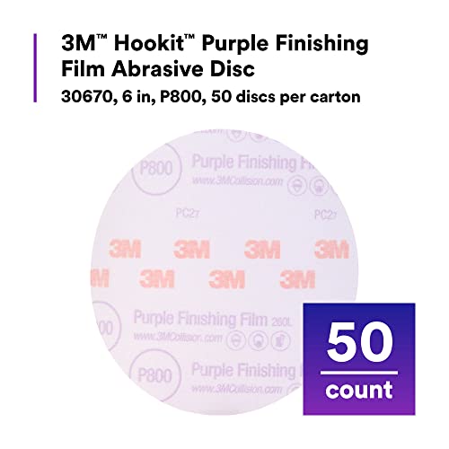 Image of 3M Hookit Purple Finishing Film Abrasive Disc 30670, 6 in, 800+ Grade, 50 Pack, Clear Coat Sanding, Paint Finishing, Defect Removal, Long Lasting