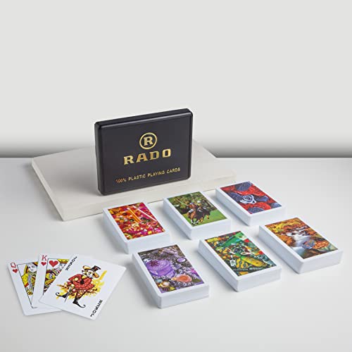 Image of RADO Switzerland Premium Plastic Playing Cards (Pack Of 12) - 6 Sets Of Twin Packs, Bridge Size, Multicolor Cards Packed In A Two Piece Container, Cards For All Ages Used For Card Games, Poker&Rummy