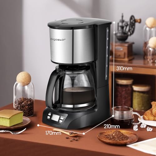 Aigostar Benno - Cafetera de goteo,1.5L(12 Tazas)con Temporizador Programable, Filtro Reutilizable, Pantalla LCD, 800W, Cafetera americano con auto apagado, Función Mantener Caliente. Acero Inoxidable - imagen 3