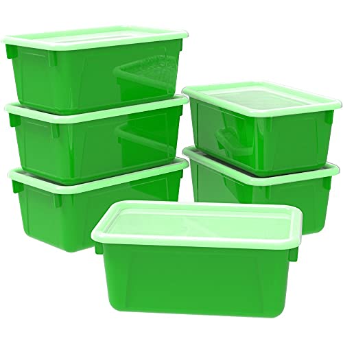 Image of Storex Small Cubby Bins - Plastic Storage Containers for Classroom with Non-Snap Lid, 12.2 x 7.8 x 5.1 inches, Green, (62409U05C) (Pack of 5)