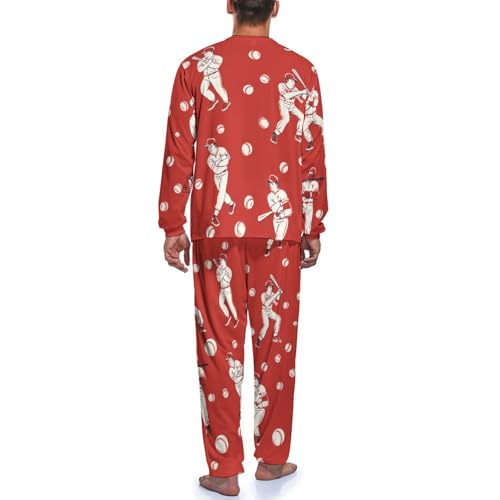 Baseball Player Mens Pajama Set Soft Long Sleeve Sleepwear 2 Piece Lounge Set Pjs4