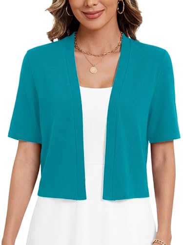 Image of Heymoments Women's Thin Shrugs Short Sleeve Lightweight Cropped Tops Open Front Knitted Cardigan for Dress Summer Bolero