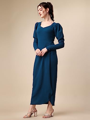 Image of Sheetal Associates Women's Puff Sleeve Wrap Bodycon Casual Maxi Dress Black