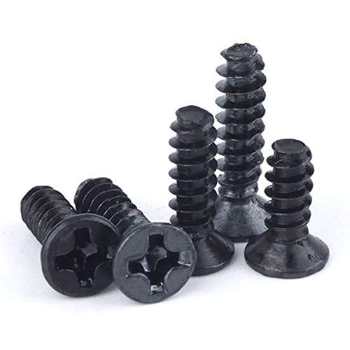 Generic 100pcs M1.2x4mm Flats Head Phillips Screw Cross Countersunk Heads Flat Tail self Tapping Screws Carbon Steel Black Bolt - (Size: M1.2x4mm)