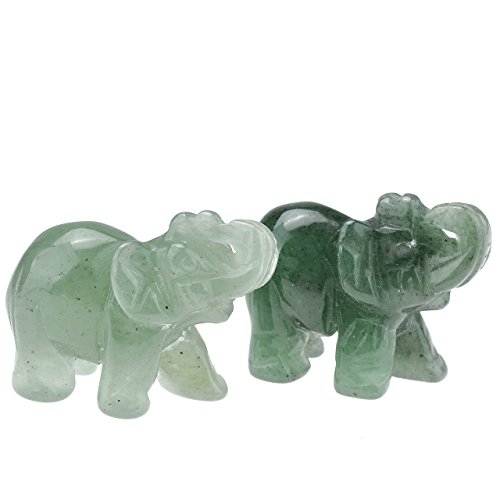 Image of Jovivi 2 Pcs Natural Carved Healing Gemstones Crystal Elephant Figurines Statues 1.5'' Home Room Decor Desk Decoration Christmas Ornaments in Gift Box - Green Aventurine