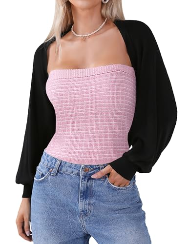 Totatuit Bolero Cárdigan corto festivo para mujer Cárdigan elegante con frente abierto Bolero Manga larga Chaqueta ligera Boleros Chaqueta bolero Negro S