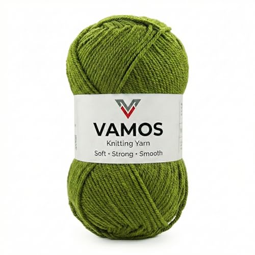 Image of VAMOS Acrylic Hand Knitting & Crochet Yarn - 100g Ball, 4 ply Soft Yarn for Knitting Sweaters, Scarves, Hats, Amigurumi, Babywear & DIY Crafts (Olive)