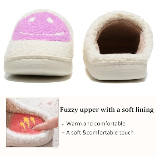 Cute House Slippers for Women Men with Memory Foam Retro Happy Face Cozy Indoor Outdoor Fuzzy Plush Shoes3