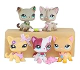 Littletoy LPS Cats Short Hair Animal Figures Set 5pcs Mini Kitten Rare Old LPS Pets Action Figure Collectable Kitty with LPS Accessories for Xmas Gift (Cats Set)