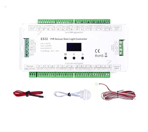 Regolatore luci scale ES32 Controller Luci LED For Scale Con Sensore PIR, 32 Canali, Colore Singolo, 2 Canali RGB Pixel SPI, Dimmer For Strisce LED, Controller Luci Scale Con Sensore(ES32 Controller)