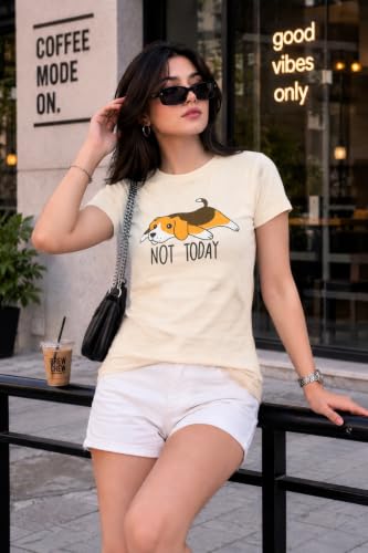 Image of Preneum Women's Graphic Printed T-Shirt, Round Neck Half Sleeve Casual Slim Fit Cotton Blend Tee, College, Office & Travel