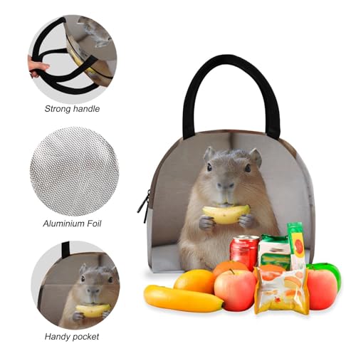 Capybara with Banana Print Backpack Set with Lunch Bag, Large Capacity Travel Backpacks and Lunch Box Insulated for Commute Hiking Picnic4