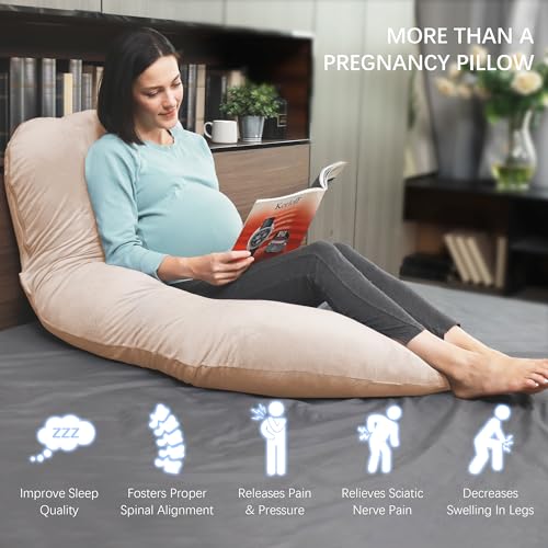 Image of MOON PARK Pregnancy Pillows for Sleeping - U Shaped Full Body Maternity Pillow with Removable Cover - Support for Back, Legs, Belly, Hips - 57 Inch Pregnancy Pillow for Women - Brown