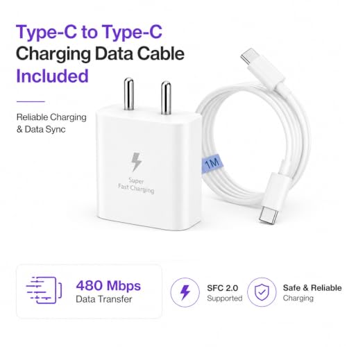 Image of 25W [BIS Certified] Type C Super Fast Charging(SFC) Charger Adapter for Samsung with Type C Cable Included |Compatible with Samsung Galaxy S27,S26,S25, S24 /Ultra and Other S /F /M /A /Z Series (White)