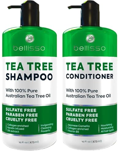 Tea Tree Shampoo and Conditioner Set with 100% Pure Australian Tea Tree Oil - Anti Dandruff Sulfate and Paraben Free - Dry Scalp Treatment with Keratin Vitamin B5 Collagen for Women and Men