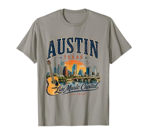Austin Texas Live Music Capital Vintage Guitar Style T-Shirt