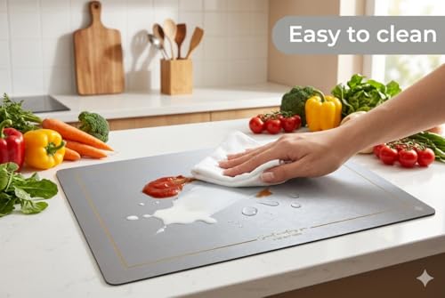 Image of Dribble Premium PU Leather Placemats Set of 6, Double Layer Waterproof Heat Resistant, Non-Slip Easy Clean Dining Table Mats for Kitchen, Dining & Office Desk, Reversible & Smooth Finish (Silver)