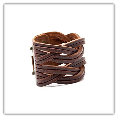 Mgutillart Punk Braided Band Bracelet Wide Leather Arm Cuff Bracelet(Brown) #TOP5