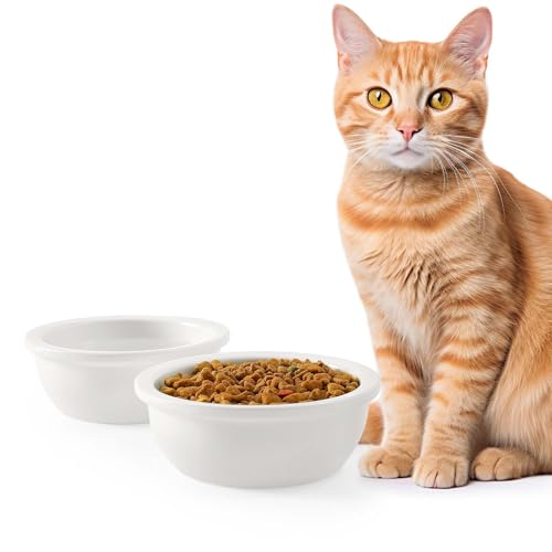 GUUSII HOME 2 Pièces Gamelle Bol pour Chat Ceramique 14cm Remplacement Gamelles pour Nourriture et Eau pour Chaton Chiot Lapin 360ml Lavables au Lave...