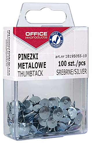 OFFICE PRODUCTS 18195055-19 Metallene Reißnägel Rund / 100 Stück/silbern/in der Packung/ 100 Stück in Hängebox/für Büro oder DIY/Reißzwecken