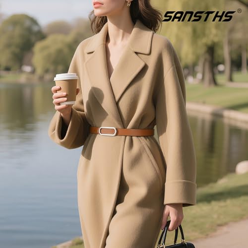 SANSTHS Skinny Reversible Belts for Women, Two-in-one Women Thin Belt for Dresses Jeans Pants with Gold Buckle