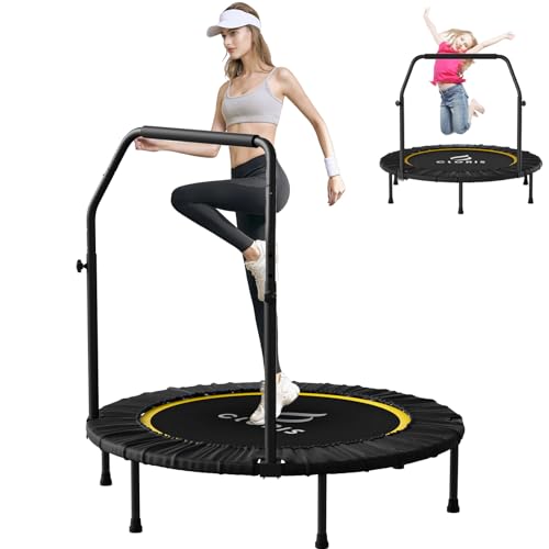 Image of CLORIS Rebounder Trampoline for Adults 40 Inch, 400 lbs Capacity with 5-Level Adjustable Bar, Foldable Mini Indoor Fitness Workout Exercise Equipment Blue