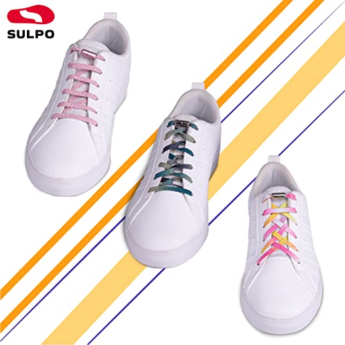 SULPO Flache Elastische Schnürsenkel Mit Metallkapseln - Schnellverschluss Gummi Schuhbänder Ohne Binden für Erwachsene & Kinder