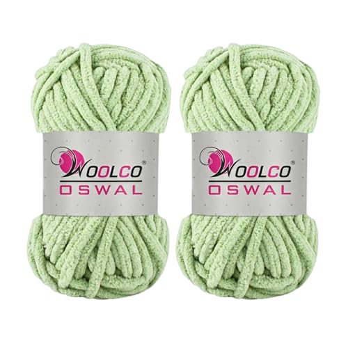 Image of Yankie Chenille Supersoft Velvet Yarn, Plushie & Blankie Yarn for Crochet, Knitting, Amigurumi & DIY Crafts (PASTLE Green, Pack of 2)