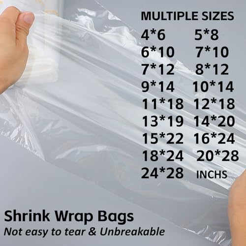 Image of Heat Shrink Wrap Bags 200Pcs 5x8 Inches Professional Grade POF Heat Shrink Wrap is Used to Store Wrap Embellished, Gift Baskets, Shoes, Jars, Industrial Grade PVC Shrink Wrap Bags Transparent