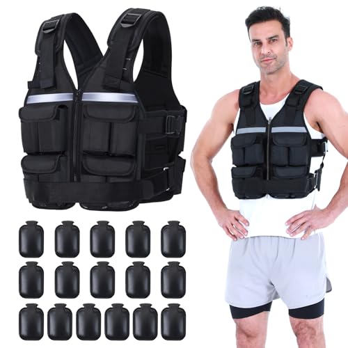 Sportneer Adjustable Weighted Vest Weights: 2-18 lbs/2-40 lbs Washable Weight Vest for Walking 16 In 1 Fast Adjust Rucking Vest for Women and Men Home Gym Running Jogging Strength Training Vests
