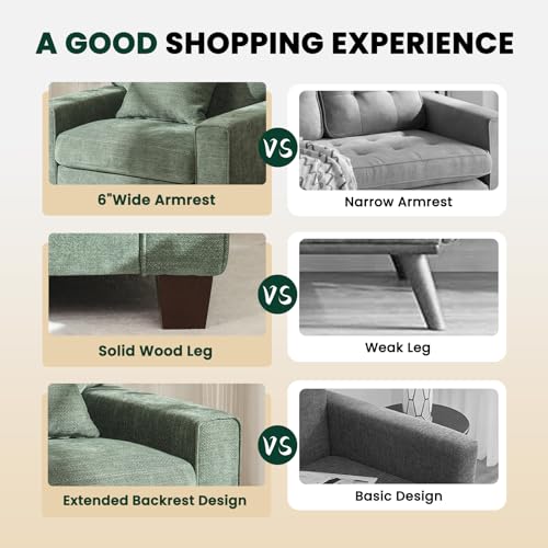 Image of DOPEDIO Modern Living Room Sofa Set, 88.58 inch Chenille Loveseat with 2 Accent Chairs, Removable Covers, Spring Cushions, Solid Wood Frame, Easy Assembly(88.58inch+2 Single,Green)