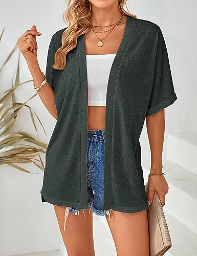 Image of MEROKEETY Women's 2026 Summer Lightweight Kimono Cardigan Short Sleeve Open Front Casual Loose Trendy Beach Cover Ups