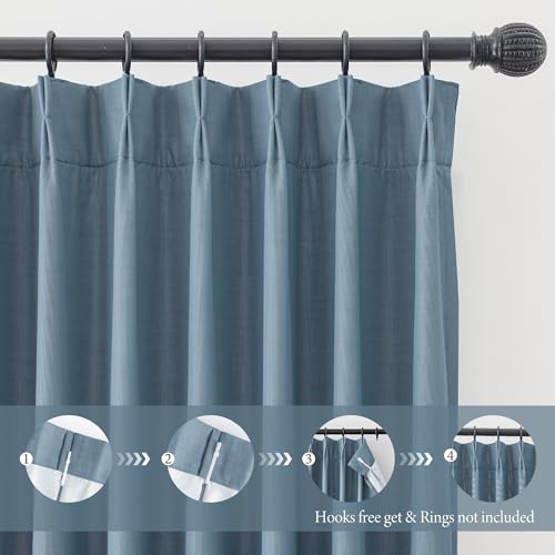 Image of MYSKY HOME Dusty Blue Full Black Out Pinch Pleated Curtains 63 inches Long for Bedroom Linen Textured with Blackout Liners Blue Gray Thermal Insulating Pleat Drapes, 40 inch Wide per Panel, 2 Pcs