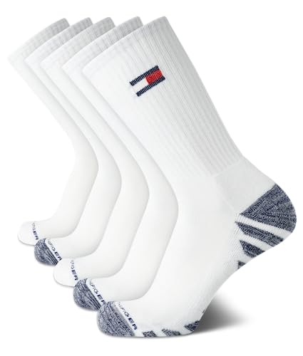 Tommy Hilfiger Mens Crew Socks - 5 Pack Performance Stretch Cushion Crew Sock - Athletic Socks for Men (Shoe Size: 7-12)