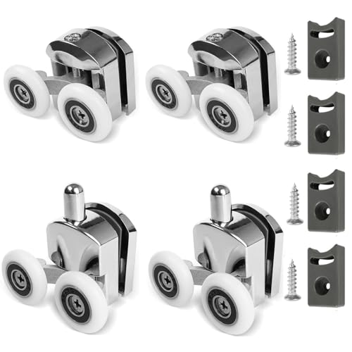 AFDHGS Shower Door Rollers Replacement 4 Pcs Zinc Alloy Wheels 23mm with Anti Collision Block and Screws for Curved and Glass Doors